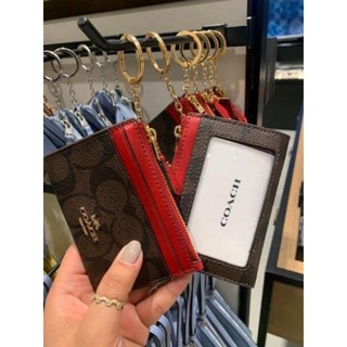 พร้อมส่ง แท้ 🇺🇸100% New Coach ใส่บัตร รุ่น MINI SKINNY ID CASE IN SIGNATURE CANVAS (COACH 88208) IM/BROWN 1941 RED