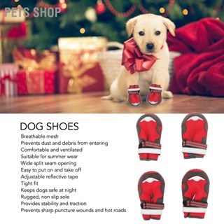 Pets Shop รองเท้าบูท ผ้าตาข่าย ระบายอากาศ ทนความร้อน พร้อมสายรัดสะท้อนแสง สําหรับสัตว์เลี้ยง สุนัข 4 ชิ้น