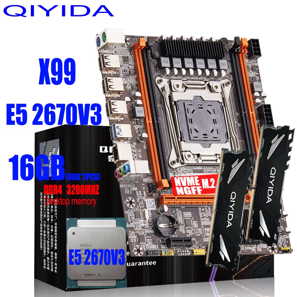 Qiyida X99 Motherboard Set Lga 2011 3 Kit With Intel Xeon E5 2670 V3 Cpu 16gb28g Ddr4 M Atx 1136