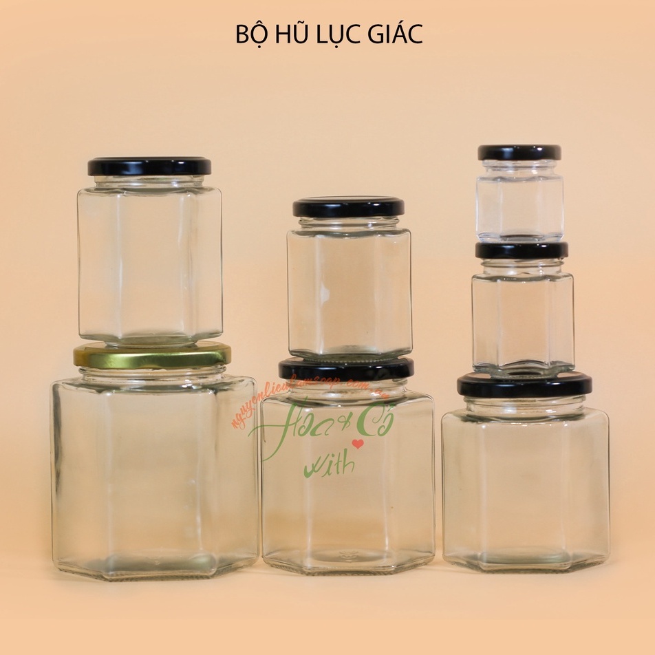 (HCM) HEXAGONAL GLASS JARS IN MANY SIZES