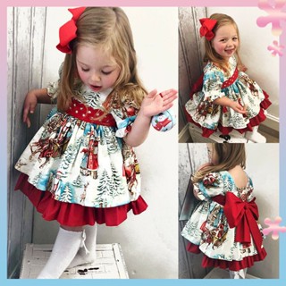 INS Christmas Childrens Santa Claus Printed Big Bow Skirt Girls Dress Small and Medium Size Childrens Skirt