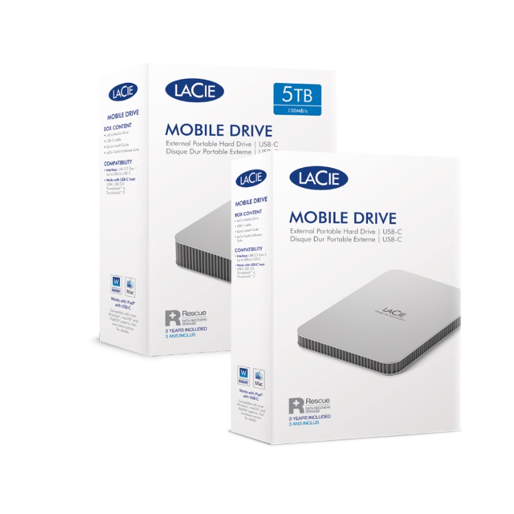 LaCie Mobile Drive v2 2TB I 5TB USB-C Moon Silver (STLP)