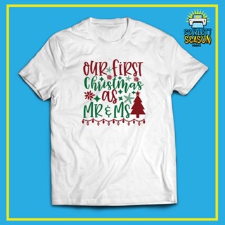 เสื้อยืดผ้าฝ้าย เสื้อยืดคริสต์มาสChristmas and New Year White DTF T-Shirt - Christmas and New Year Greetings