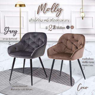 FANCYHOUSE เก้าอี้กำมะหยี่ รุ่น Molly สไตล์นอร์ดิก เรียบหรู นั่งสบาย สีเทา,น้ำตาล (UDC9051)