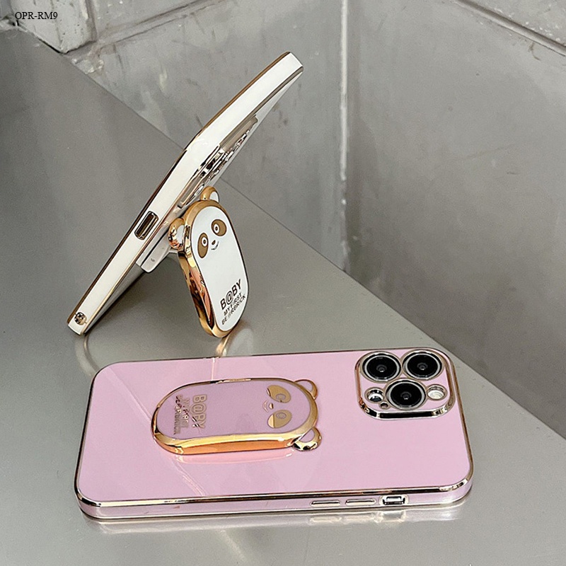Realme 9 9i 8i 8 3 Pro Plus Pro+ 4G 5G เคสเรียวมี สำหรับ Case Panda Folding Bracket เคสโทรศัพท์ Luxury Phone Cases Electroplating Soft TPU Cover