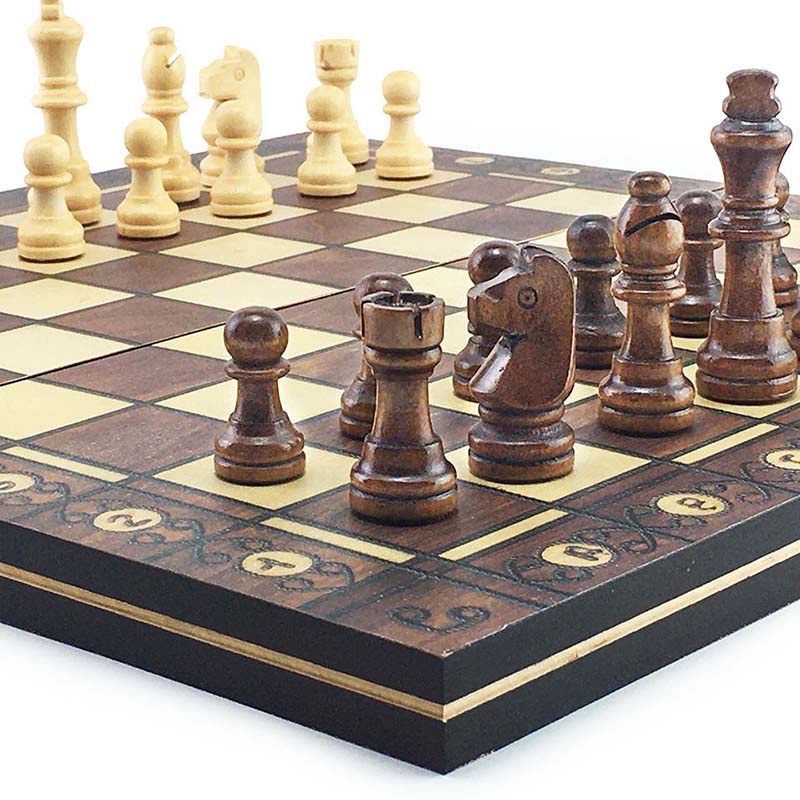 International Chess Pieces Game Super Magnetic Chessman Wooden Travel Chess Set Folding Chessboard Backgammon Checkers 3