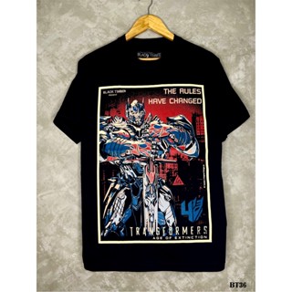 Optimusprimeเสื้อยืดสีดำสกรีนลายBT36