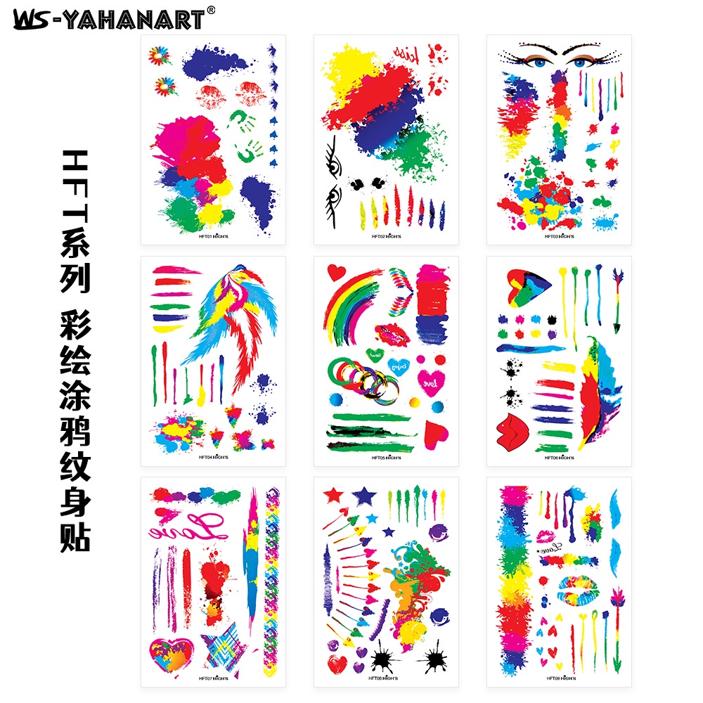 สติกเกอร์รอยสักชั่วคราว ลายกราฟฟิติ สีรุ้ง กันน้ํา เหมาะกับงานปาร์ตี้ สําหรับผู้ชาย และผู้หญิง