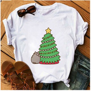 เสื้อยืด Cute Christmas Tree Print T-shirt Lady Korean T-shirt Cool T-shirt Girl Short Sleeve Ladies Top T-shirt