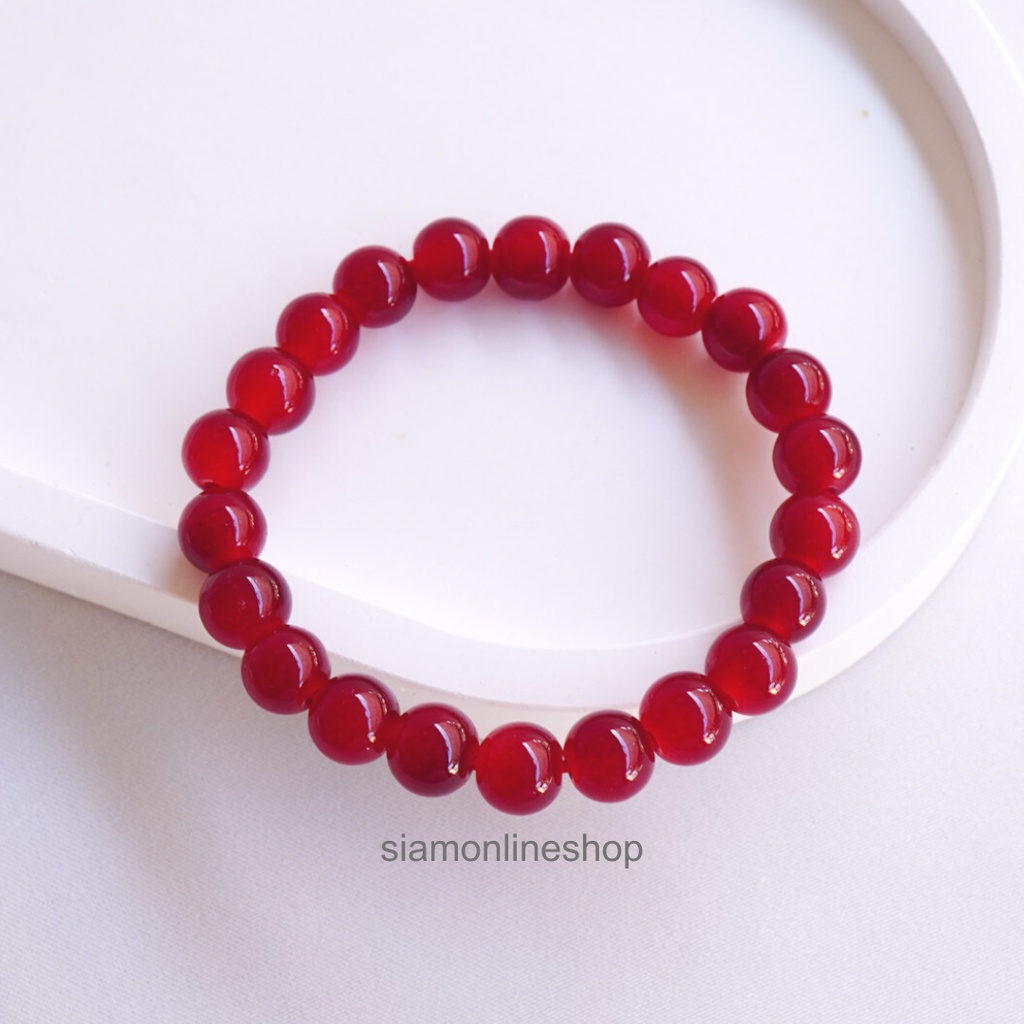 LUCKYSTONE หินสีนำโชค โทนสีแดงโกเมน ขนาด 8 มม. สร้อยข้อมือหินแท้ by siamonlineshop