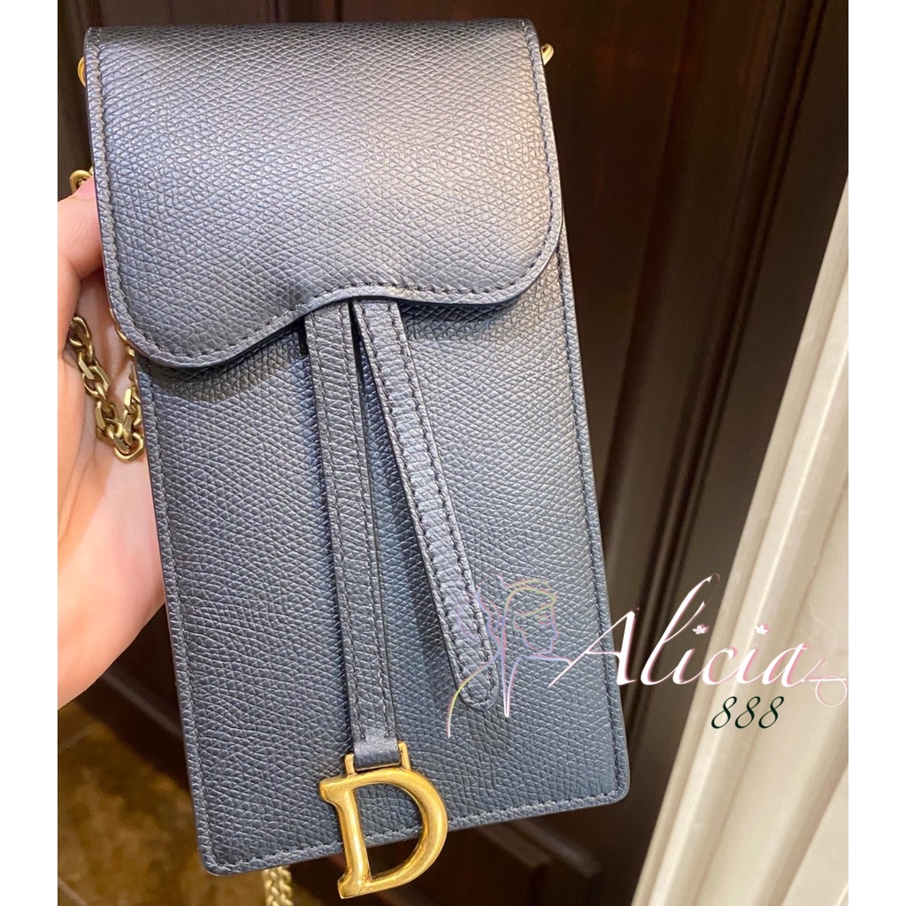 DIOR VERTICAL SADDLE POUCH in Grey Calfskin GHW S5641 Phone bag