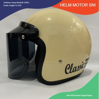 หมวกกันน็อค Bogo Classic Cream Glossy Plain Solid Choose Glass Flat Convex Cmoke Clear Helem Nuvo Helmet SNI Adult Motif