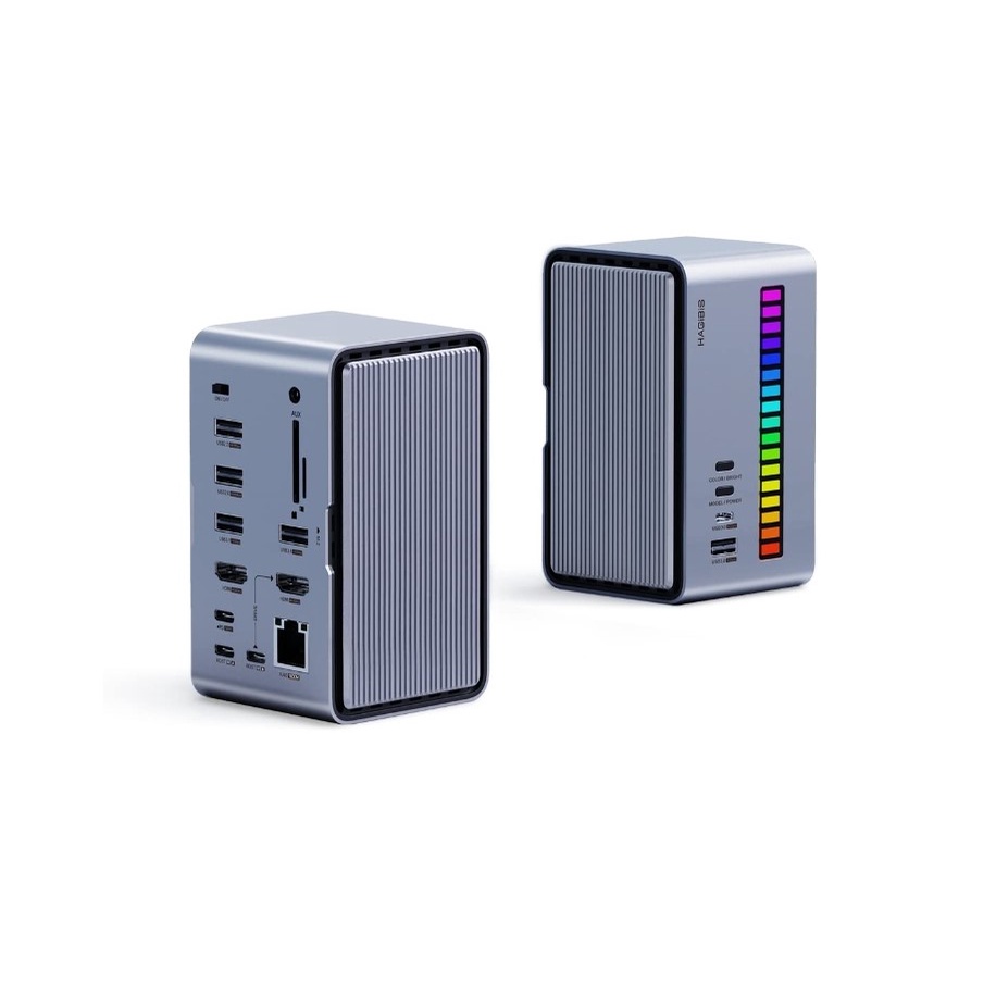Hagibis U100pro USB C Docking Station Dual Monitor, LED Strip Light USB-C Hub Type-C Adapter with HD