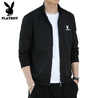 Playboy เสื้อกันหนาว มีฮู้ด ผ้าฝ้าย สีพื้น คุณภาพสูง แฟชั่นสําหรับผู้ชาย