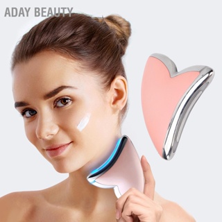 Aday Beauty เครื่องนวดหน้า กัวซา แบบสั่นสะเทือน ไฟ Led สีชมพู สําหรับคอ