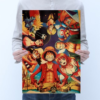 [A070] โปสเตอร์กระดาษคราฟท์ ลายตัวละคร One Piece สไตล์เรโทร สําหรับตกแต่งบ้าน