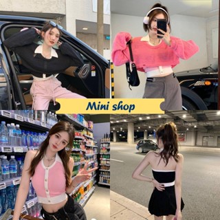 Mini shop🌸พร้อมส่ง🌸(0879+0879-1) เสื้อคลุมไหมพรม+เสื้อคล้องคอ คอปกน่ารักสีคิ้วใส่สบาย