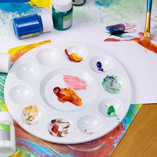 จานสีพลาสติก จานผสมสี สีน้ำ สีโปสเตอร์ สีอะคลิลิค Color Palette รูปดอกไม้