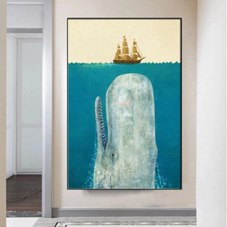 ภาพวาดผ้าใบ รูปปลาวาฬ ขนาดใหญ่ สําหรับตกแต่งผนังบ้าน ห้องนั่งเล่น