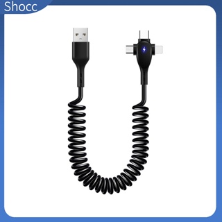 Shocc 3 In 1 สายชาร์จ Usb 6a 66w แบบสปริง ชาร์จเร็ว สําหรับ Ios Android Type-c