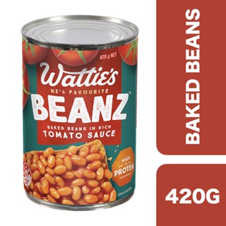 Watties Baked Beans 420g ++ วัตตี้ส์ ถั่วขาวในซอลมะเขือเทศปรุงรส 420กรัม