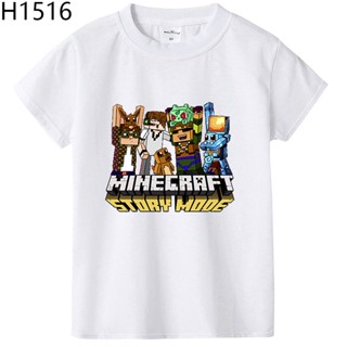 เสื้อยืดแขนสั้น พิมพ์ลายการ์ตูนกราฟฟิค Minecraft Game สีขาว แฟชั่นยอดนิยม สําหรับเด็กผู้ชาย และเด็กผู้หญิง