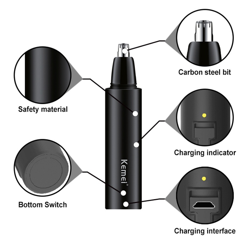 Original kemei professional nose ear hair trimmer for men rechargeable electric trimer nose hair removal ear cleaner was