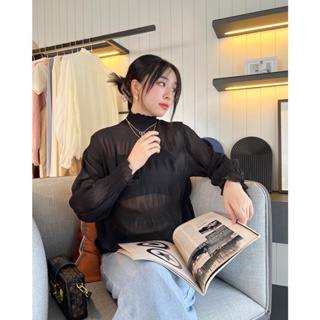 Theyourlooks ♡ พร้อมส่ง Royal pleated turtleneck blouse เสื้อแขนยาว ผ้าแบบบาง 🌥🌷🧁 (TYL344)