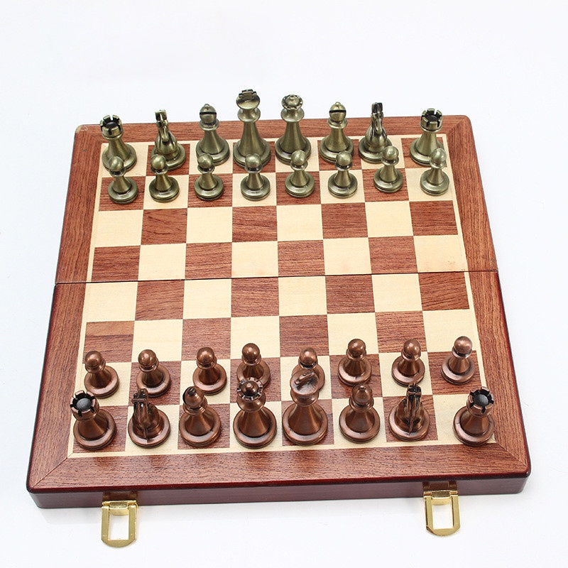 30Cm Metal Chess Set Luxury Protable Folding Wooden Chess Board Games Texture Classic Handmade Knights Pieces Queen Gamb