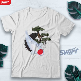 เสื้อยืด พิมพ์ลายปลาคาร์พ บอนไซ สไตล์ญี่ปุ่น