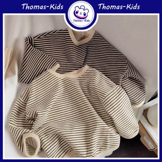 [THOMAS Kids] เสื้อยืดคอกลม แขนยาว มีฮู้ด เนื้อผ้าฝ้าย ลายขวาง สําหรับเด็ก 1-8 ปี ขายส่ง