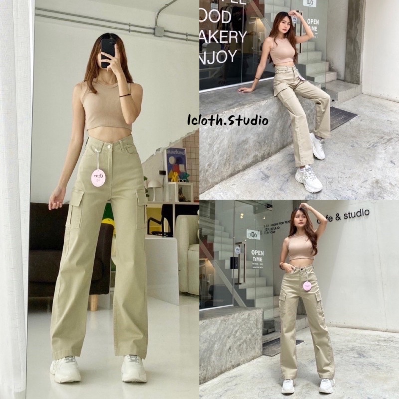 🤎 Chuu-5kg Cargo jeans Y2K🤍 กางเกงยีนส์ขากระบอก สไตล์คาร์โก ดีเทลกระเป๋าข้าง