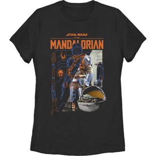 Womens The Mandalorian Outlines Star Wars Shirt เสื้อผู้ชายเท่ เสื้อเชิ้ต เสื้อคนอ้วนผญ