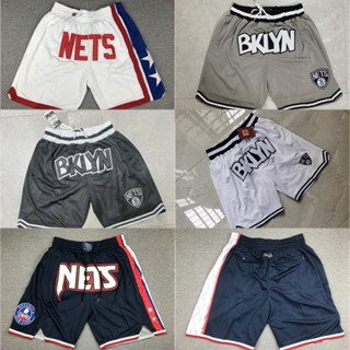 กางเกงขาสั้นบาสเก็ตบอล ปักลาย Brooklyn Nets พร้อมกระเป๋า สําหรับผู้ชาย