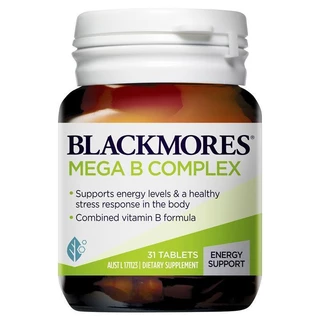 Blackmores Mega B Complex 31 Tablets แบล็คมอร์ เมกกาบี คอมเพล็ก 31 เม็ด เสริม เพิ่ม พลังงานให้ร่างกาย