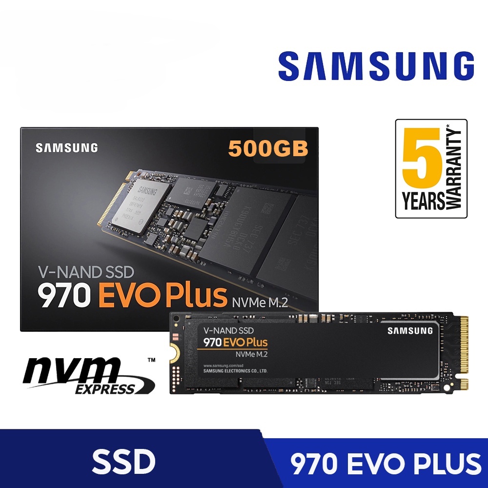 500 GB SSD (เอสเอสดี) SAMSUNG 970 EVO PLUS PCIe/NVMe M.2 2280 (MZ-V7S500BW) รับประกัน 5 - Y