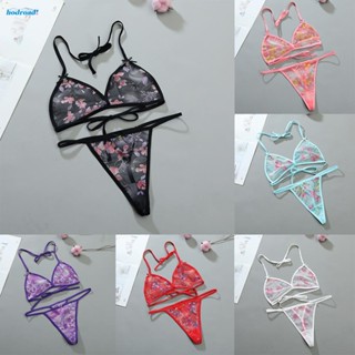 【HODRD】Womens Underwear Set Sleepwear Thong Ultra-thin Underwear Bra Set G-String【Fashion】