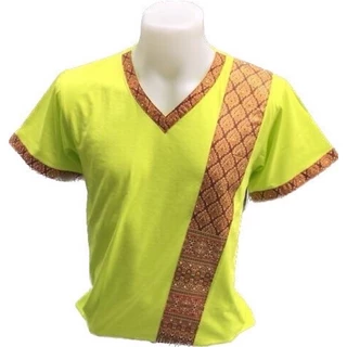 เสื้อยืดคอวีร้านนวดร้านสปาแถบลายไทย