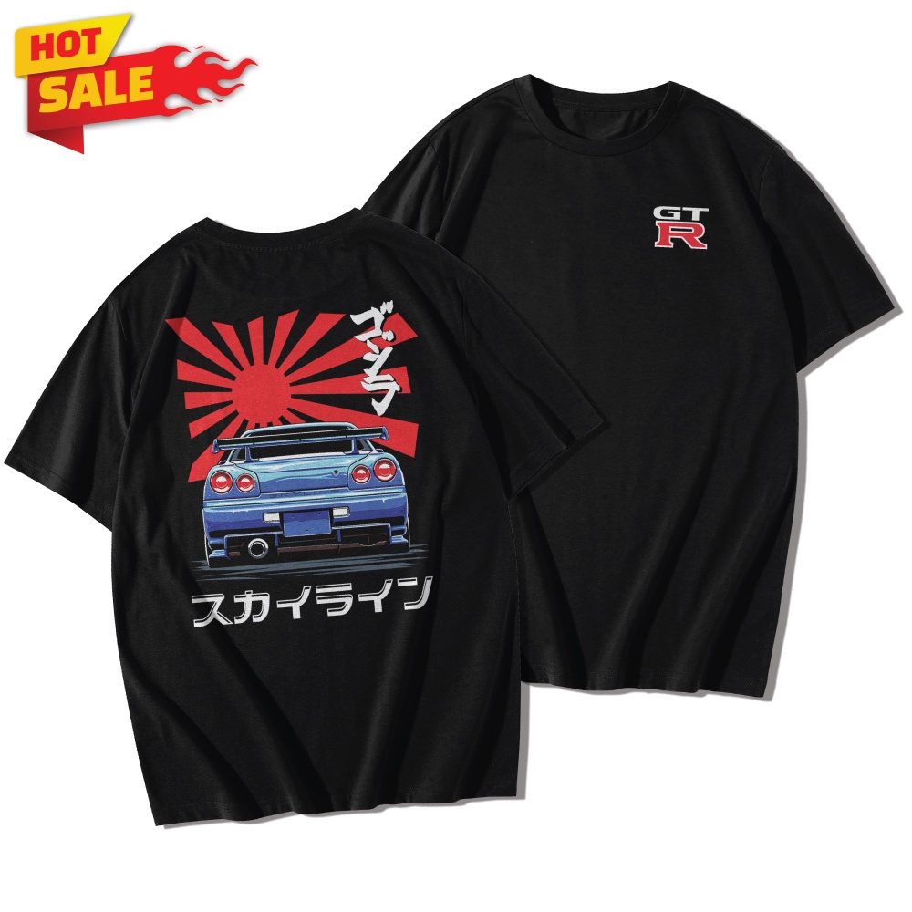 LOWRIDER เสื้อยืดคอตต้อนแท้ ไม่หด ไม่ย้วย ลายสกรีน GTR R34 (แขนสั้น)
