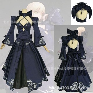 Fate Stay Night Saber Alter Arturia Pendragon Cosplay Costume Women Anime FGO Zero Fate Black Saber Bride Gothic Lolita Dress TFDS