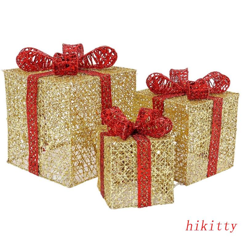 Hik กล่องของขวัญไฟคริสต์มาส พร้อมปลั๊ก US สําหรับตกแต่งงานแต่งงาน วันหยุด 3 ชิ้น