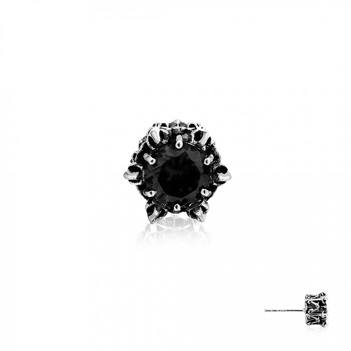 Crown of Thanatos Stud Earring - Black ต่างหูเงินแท้ 925 แบบปักก้าน **จำหน่ายเป็นข้าง