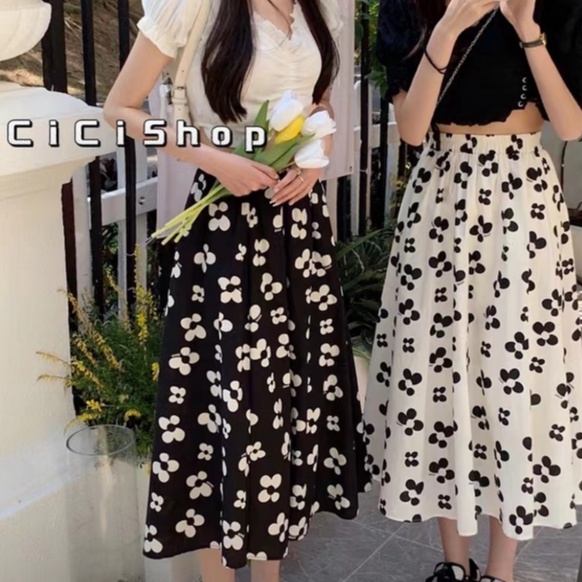 Cicishop(264)กระโปรงยาวลายดอกไม้ เอวสม็อค ผ้าคอตตอลอย่างดี หนานุ่ม  ทรงหลวม โซโคเรียมากๆค่า