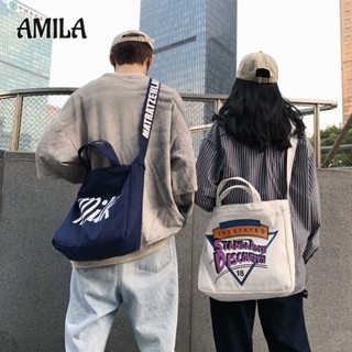 AMILA ผ้าใบกระเป๋าผู้ชายกระเป๋าข้ามร่างกายเวอร์ชั่นเกาหลีกระเป๋านักเรียนกระเป๋าสะพายความจุขนาดใหญ่สไตล์ฮาราจูกุกระเป๋าถือของผู้หญิงสีขาวสวมใส่