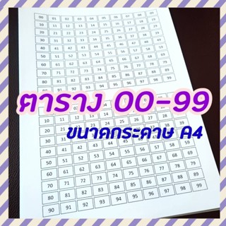 ตารางตัวเลข แผ่นตัวเลข ตารางเบอร์ ตารางหวย ป้ายเบอร์ทอง เลข 00-99 ขนาดกระดาษ A4