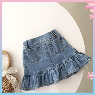 Girls half-length denim skirt 2021 new summer baby skirt flounced childrens hip-covered skirt fishtail skirt fashionable