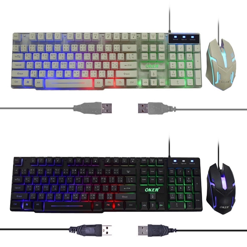 Oker Keyboard + Mouse KM-6120 คีบอร์ด ไฟทะลุตัวอักษร ชุด เม้าส์ + คีย์บอร์ด #DM 6120