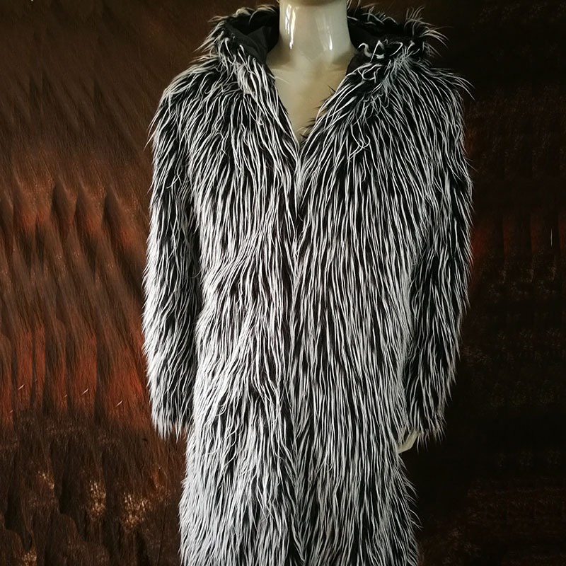 BMen Fur Coat Winter Faux Fur Outwear Camouflage Coat Mens Punk Parka Jackets Long Leather Overcoats Genuine Fur Brand C #2