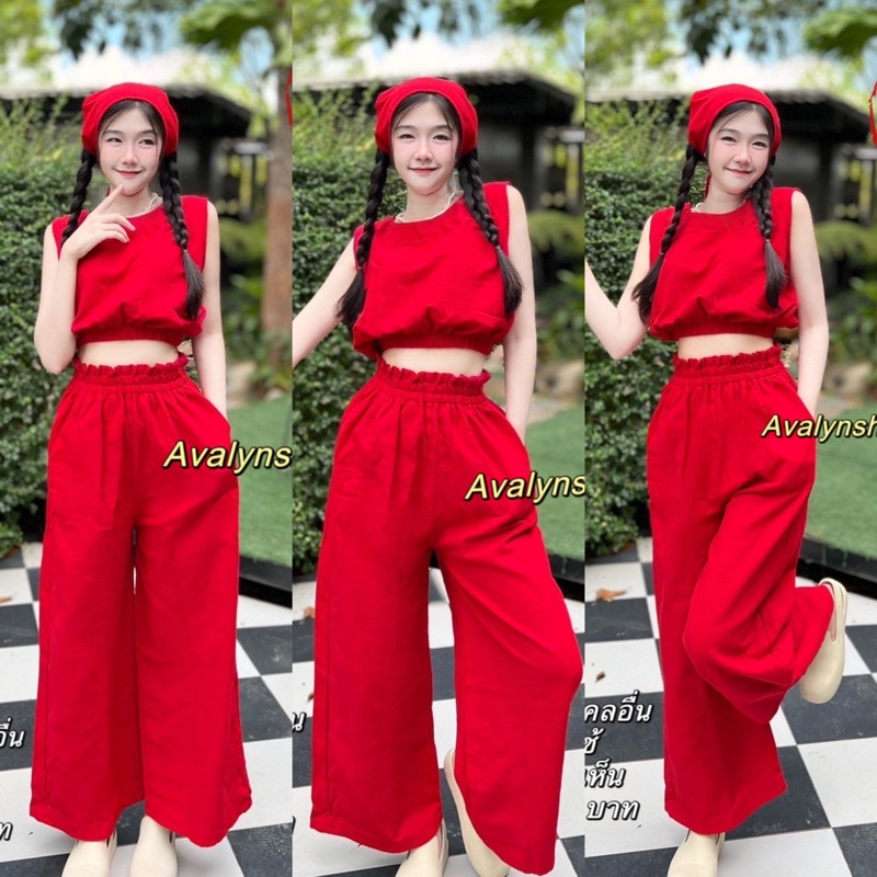 #ชุดสีแดงตรุษจีน #เซตเสื้อกางเกงขายาว(แถมผ้าโพกผม) #เซตแขนกุด #ชุดสีแดง