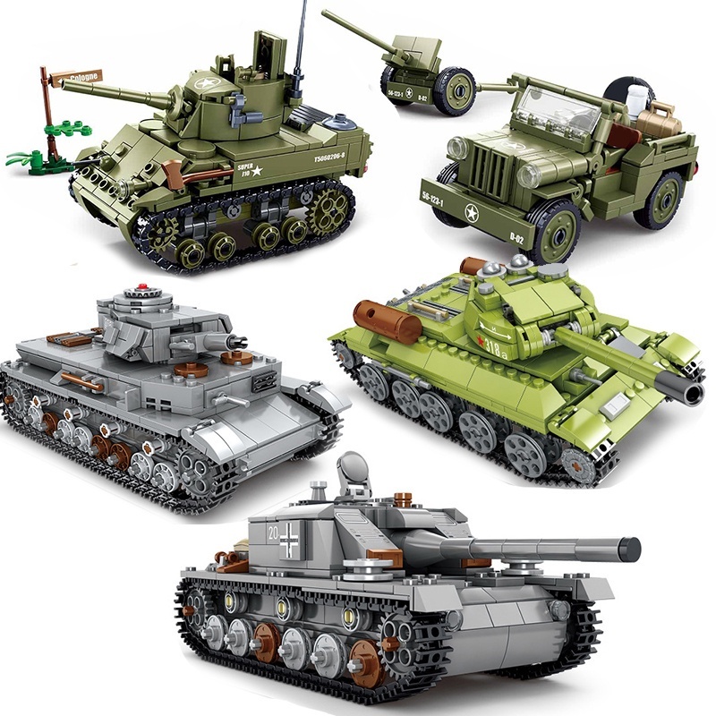 LEGO ทหารรถถังยานเกราะชุดบล็อกอาคาร WW2กองทัพรถบรรทุกทหารเครื่องบินทิ้งระเบิดการก่อสร้าง MOC ของเล่น
